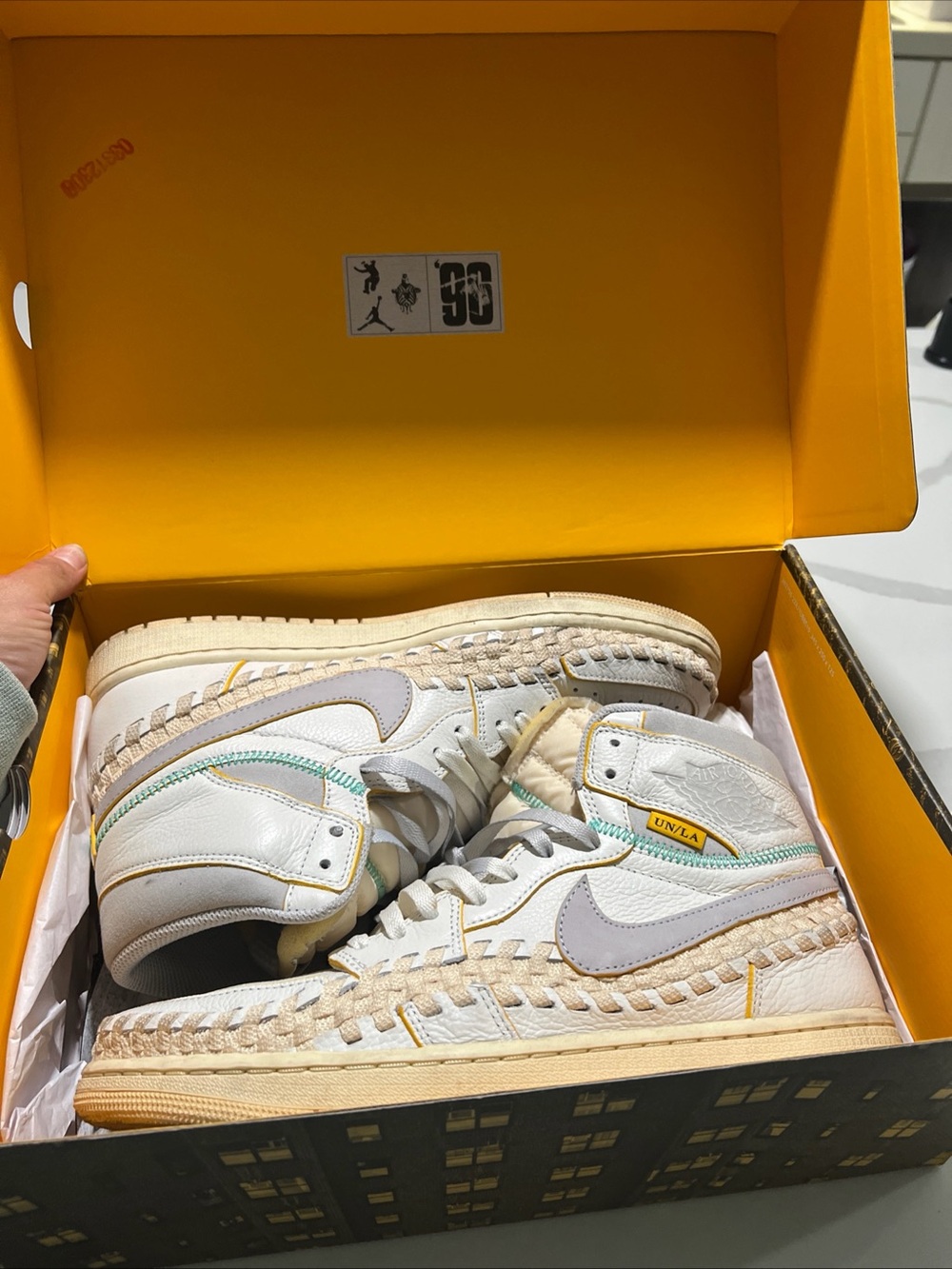 Nike White Cream Mid Top with Lavender Swoosh and Yellow Accent